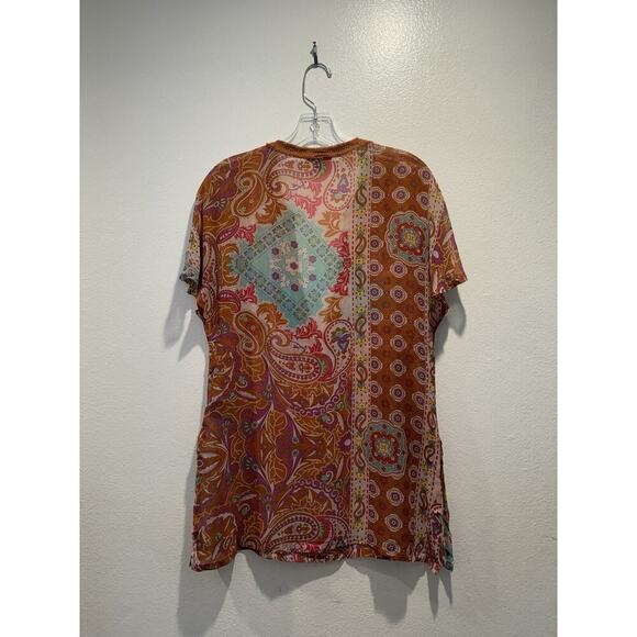 BEBE Cover Up Size XS Multi Color 100% Silk Tunic Top Sheer Boho V Neck Beaded - Picture 2 of 9